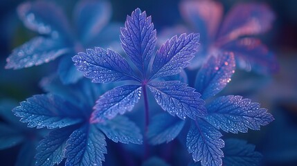 Wall Mural -   Blue plant with droplets of water on its leaves, surrounded by green foliage in the background