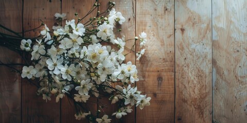 Wall Mural - White flowers on wooden floor