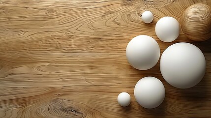   A cluster of white eggs resting atop a wooden table near a container of wine and a glass of the same beverage