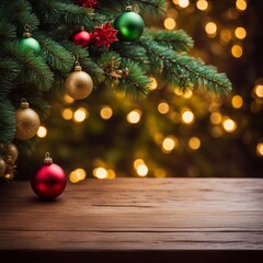 Wall Mural - a christmas tree with lights on it and a wooden board with christmas lights behind it.