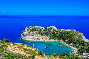 Wall Mural - Anthony Quinn Bay - beautiful coast scenery with paradise beach on Rhodos island - travel destination in Greece, Europe