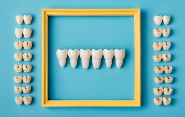 Poster - Dental model teeth on blue background. Healthy tooth