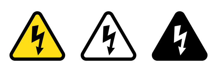 High voltage sign with lightning and High voltage icon.  Alert, hazard and danger, caution electrical icon