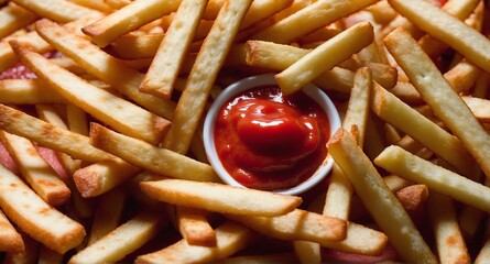 Wall Mural - French fries with ketchup. Potato fry
