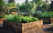 © AZ Studio - A vibrant vegetable garden with raised beds in a sunny backyard during springtime