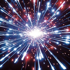 Wall Mural -   A dazzling firework glows brightly in the dark sky, featuring vibrant red, white, and blue hues at its core