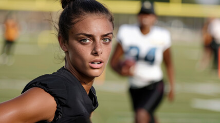 closeup shots of female flag football player.