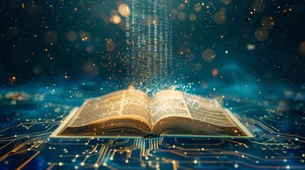 Digital Alchemy The Fusion of Knowledge and Technology in a Glowing Book on Circuit Board