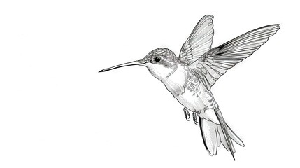 Poster -  Hummingbird flying in black and white air with spread wings