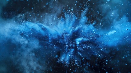 Freezing motion of blue powder splattering background