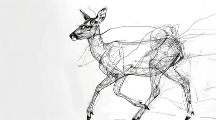 Wall Mural -   A monochrome image portrays a deer with linear markings against a uniformly dark background