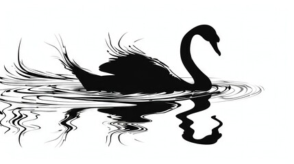 Wall Mural -   Black Swan floating, water surface reflection
