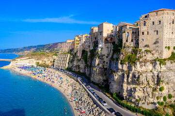 Wall Mural - Tropea City Beach - beautiful coast scenery with paradise beach in Calabria - travel destination in southern Italy, Europe