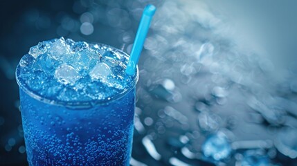 Canvas Print - Blue drink with ice and straw