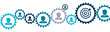 © Icon-Duck - Customer relationship management banner vector illustration with the icons of customer focus, data exchange, development, customer service, target audience, client on white background