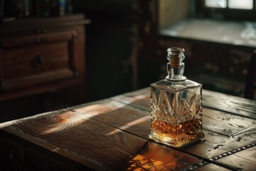 Wall Mural - Glass Bottle on Wooden Table