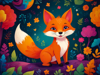 Wall Mural - cute fox cartoon illustration