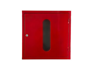 Red metal box with fire hydrant is isolated on transparent background.