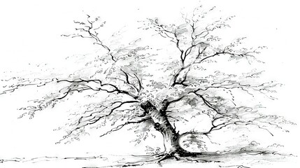 Poster -   A black and white drawing of a tree with no leaves and no leaves on the branches and no leaves on the branches