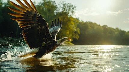 Photo of a bald eagle shot direction from the rear pose diving time of day midday 