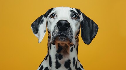 Wall Mural - Adorable Dalmatian dog on yellow background