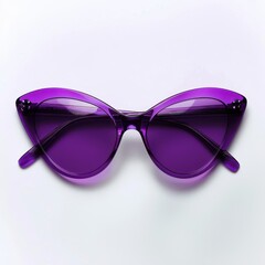 Stylish vibrant purple sunglasses with a sleek, modern cat-eye design, offering both fashion and UV protection, isolated on a white background