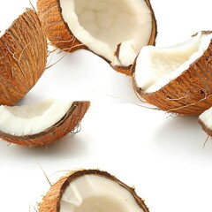 Wall Mural -   A collection of coconuts, each cut into two halves, arranged on a white background