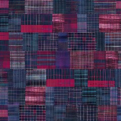 Wall Mural -   A mosaic of colored squares and rectangles in shades of blue, pink, purple, red, and black