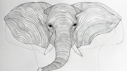 Wall Mural -   Elephant Head Drawing in Black and White