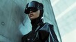 © CYBERPINK - Futuristic Fashion Model Wearing Protective Gear in Urban Setting. Generative AI