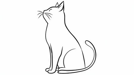 Wall Mural -   A monochromatic sketch of a feline perched atop its back legs, gazing skyward at an avian on its crown