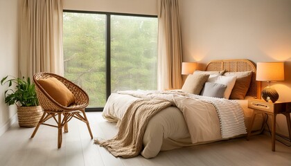 Wall Mural - Modern bedroom with bed, chair, and window