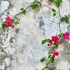 Wall Mural -   A close-up of a tree with pink flowers on its branches, and a white stucco wall in the background