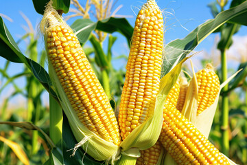 corn cobs in corn plantation field