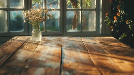 Poster - Wooden table with floral arrangement