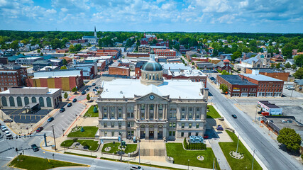 Aerial View of Huntington Courthouse and Downtown Indiana