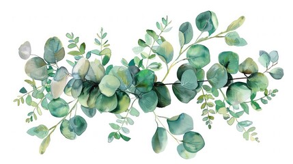 card print painted illustration b leaves chaplet wreath eucalyptus watercolor branch Floral Watercolor design white eucalyptus or background isolated Hand branch fabric.