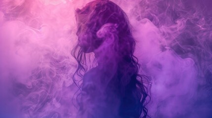 Wall Mural - A woman stands amidst a thick cloud of smoke