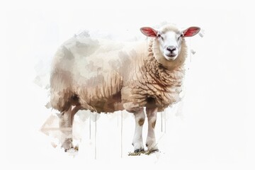 Canvas Print - A single sheep standing alone on a pure white surface