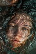 © Fotograf - A close-up shot of a woman's face submerged in water, suitable for use in illustrations or designs related to aquatic themes or personal introspection