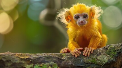 Canvas Print - A curious monkey perched high above in a tree, looking out into the distance