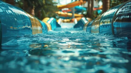 Wall Mural - A water slide in the center of a swimming pool, perfect for summer fun