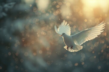 Canvas Print - A white bird soaring through the air, its wings spread wide