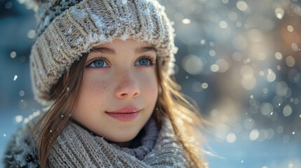 Sticker - Girl playing with snow in park