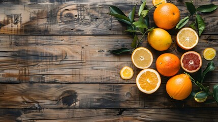 Wall Mural - orange fruit on wood background