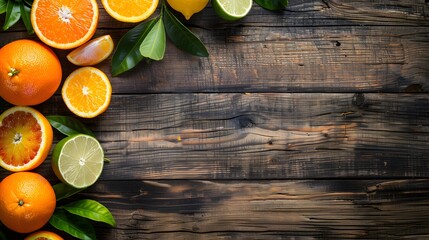 Wall Mural - orange fruit on wood background