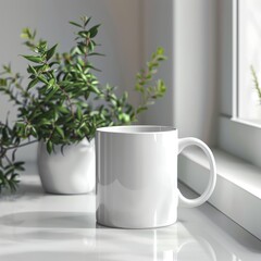 Wall Mural - Mockup Display Reference. A White Mug with Copy Space