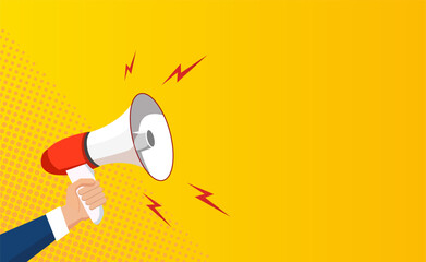 wow message with megaphone. Advertising poster with the announcement. Illustration is applicable for advertising purposes, as well as for various important messages. Vector design in pop art style