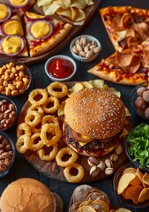 A Delicious Spread of Fast Food and Snacks