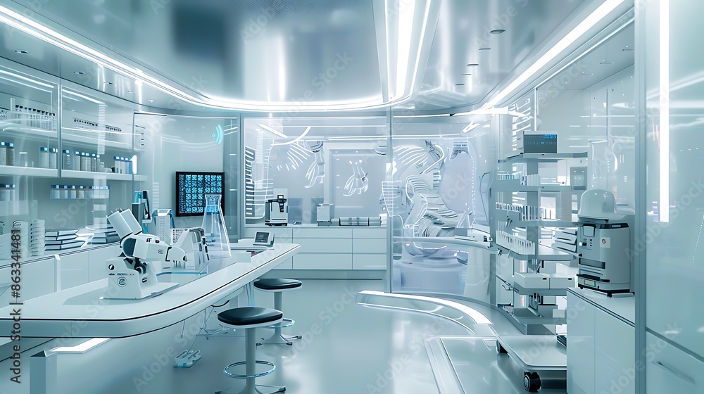 Futuristic biology laboratory equipped with advanced gene editing tools ...